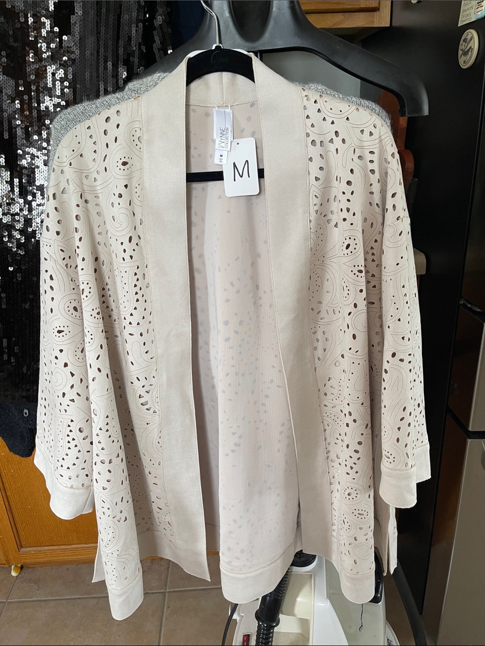 Wynne Collection Loose Fit Laser Cut Faux Suede Topper Cream Medium
